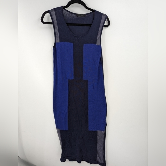 CALVIN KLEIN COLLECTION Sleeveless Colorblock Lightweight Midi Sweater Dress - Picture 1 of 8